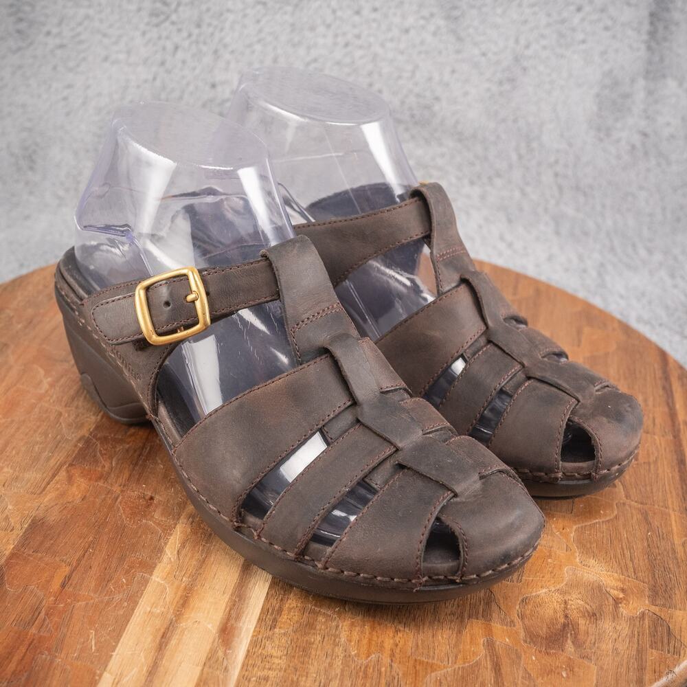 Patagonia Lattice Cattail Woven Brown Leather Clog Sandals Women's 7 Y2K